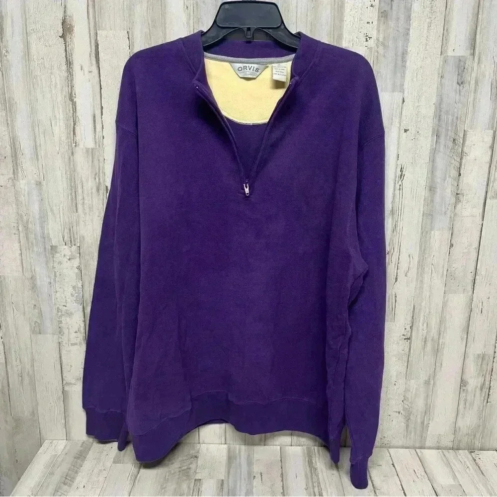 Orvis Sweater Mens XL Soft Purple 1/4 Zip Pima Cotton Pullover Knit Outdoor - Picture 5 of 6